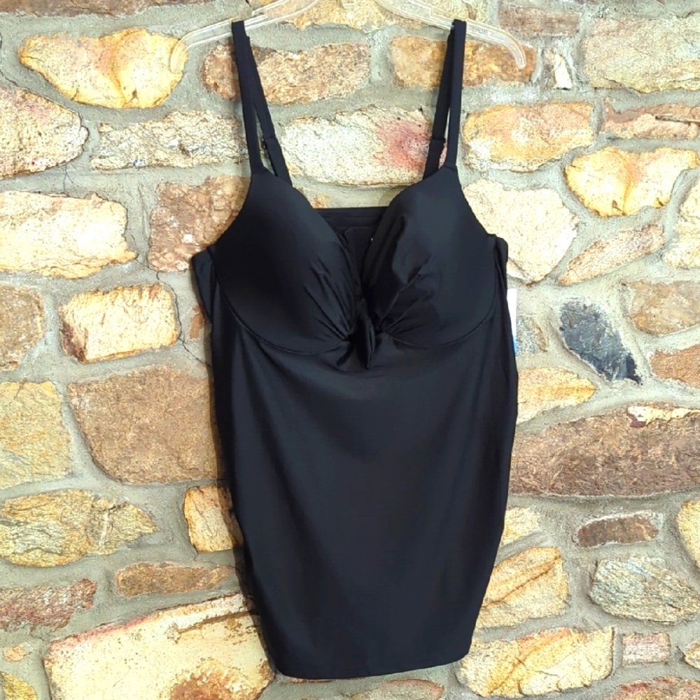 Cacique Black Lightly Lined Balconette Tankini Top Swimwear